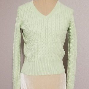 Tommy Hilfiger Cable Knit V-neck Light Green Cotton Sweater, Size M